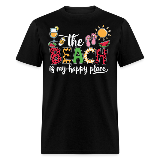 Happy Place Beach Vacation Flip Flop And Sun T-shirt - black