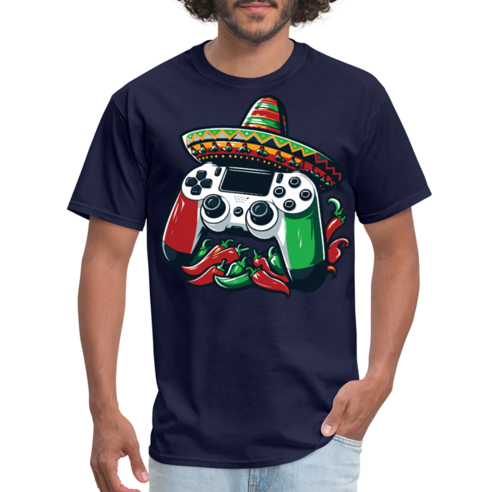 Gamer Controller With Sombrero Design Mexican Gamer T-shirt - navy