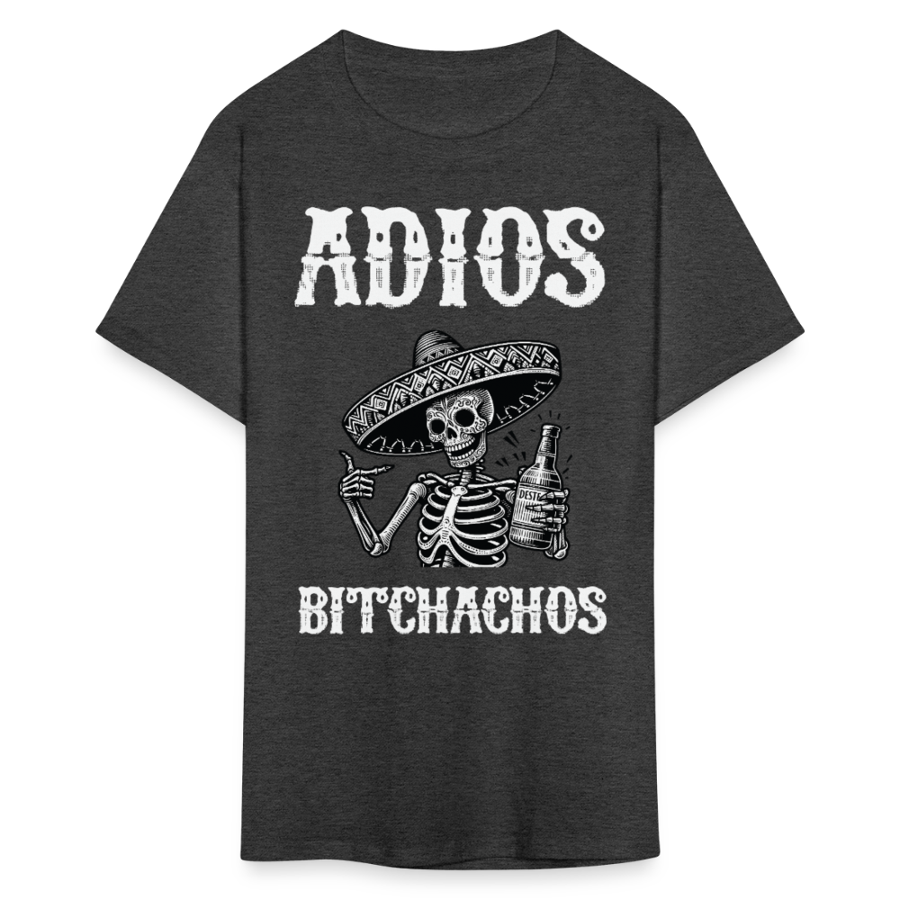 Funny Mexican Skeleton Drinking Tee Adios Bitchachos Fiesta T-shirt - heather black