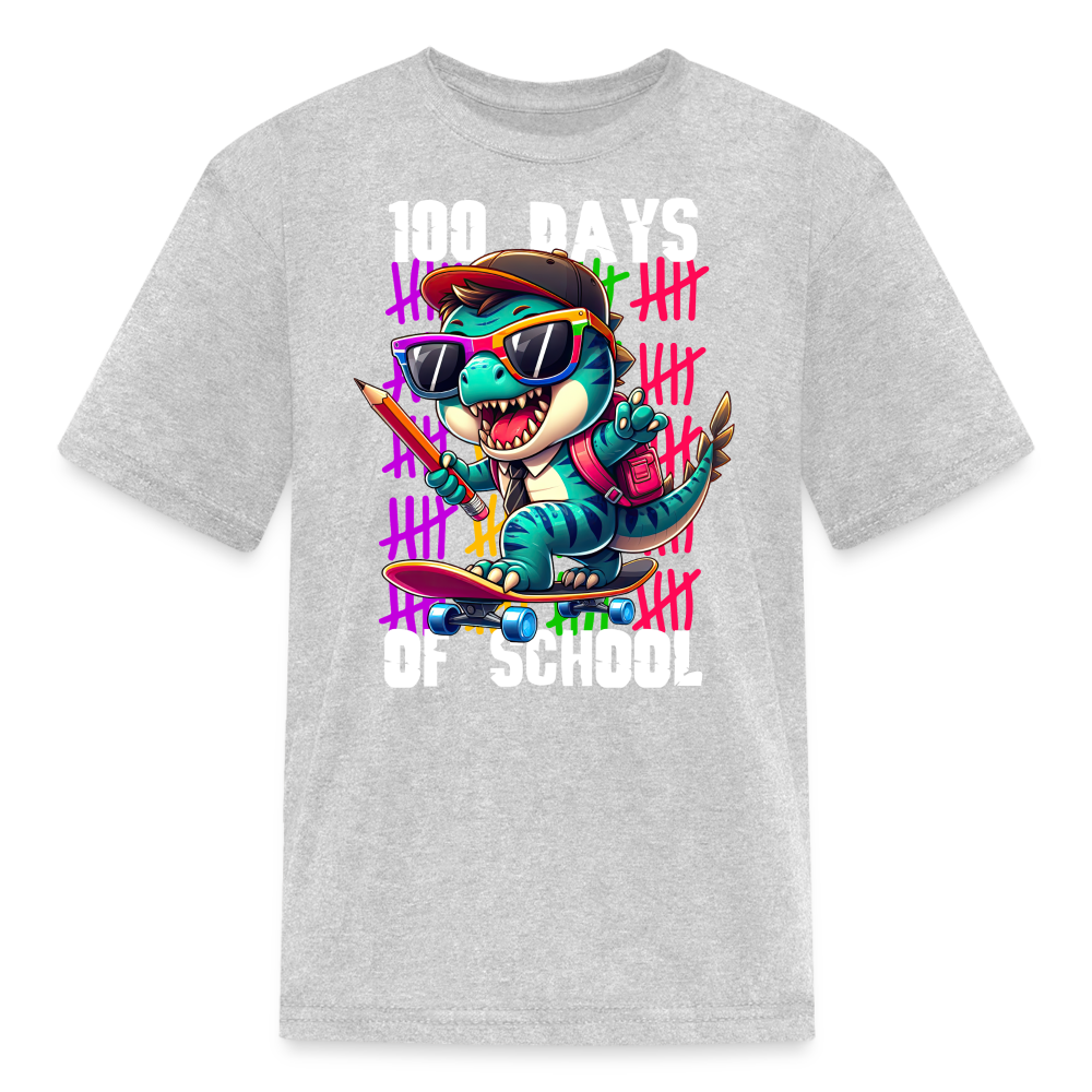 Dinosaur 100th day of school Tee Skater Dinosaur Kids School T-shirt - heather gray