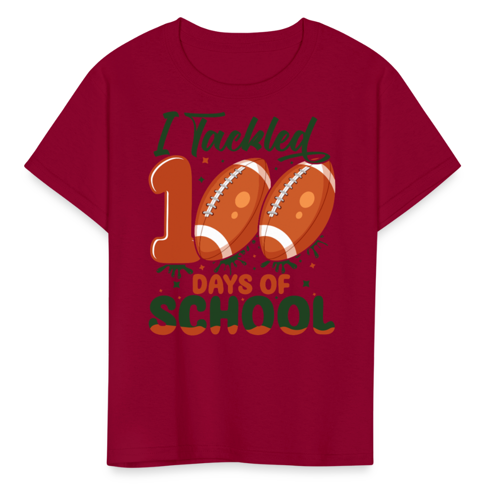 I Tackled 100 Days Of School Shirt Smarter Football Kids T-Shirt - dark red