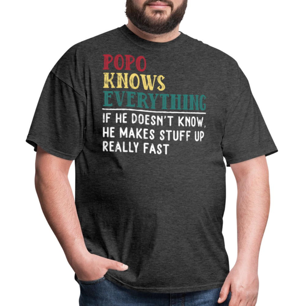Popo Knows Everything Grandfather Gift T-shirt - heather black