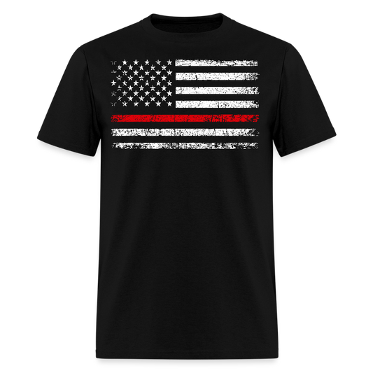Thin Red Line American Flag Support Firefighter T-Shirt - black