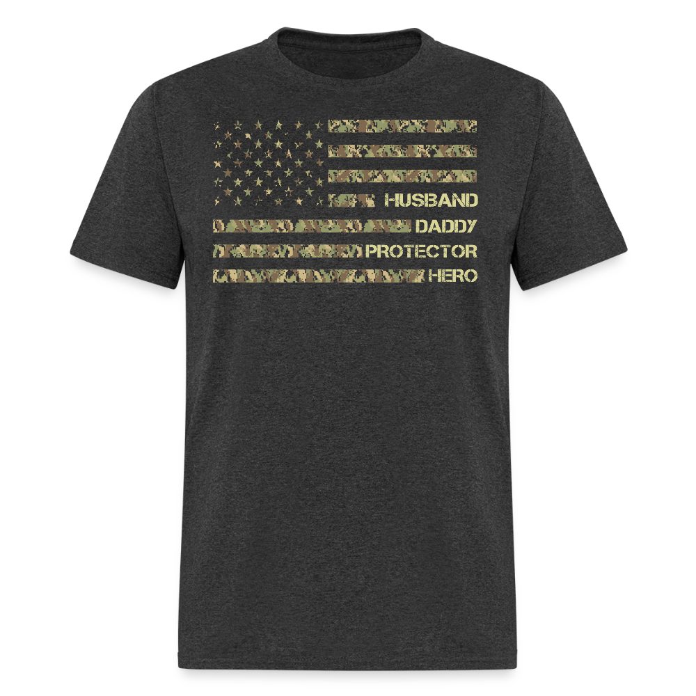 Military Dad Tee Patriotic Husband Daddy T-shirt - heather black