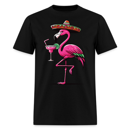 Tropical Flamingo Margarita Tee Pink Flamingo Drinking T-shirt - black