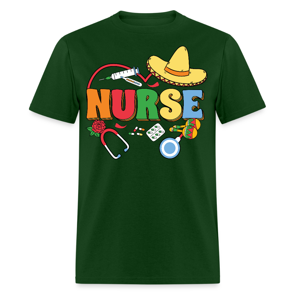 Nurse Shirt with Stethoscope and Maracas Cinco de Mayo Nurse T-shirt - forest green