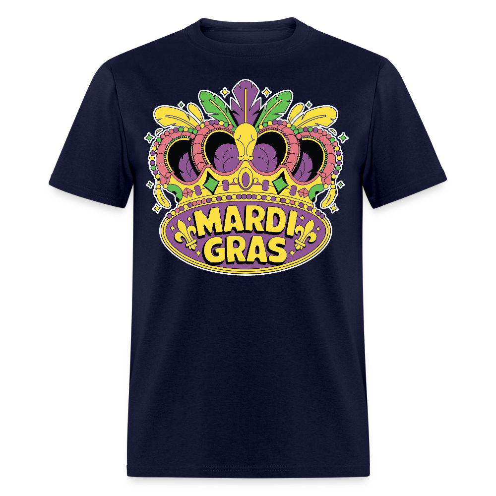 Mardi Gras Graphic Tee For Parties Colorful Mardi Gras Crown T-shirt - navy