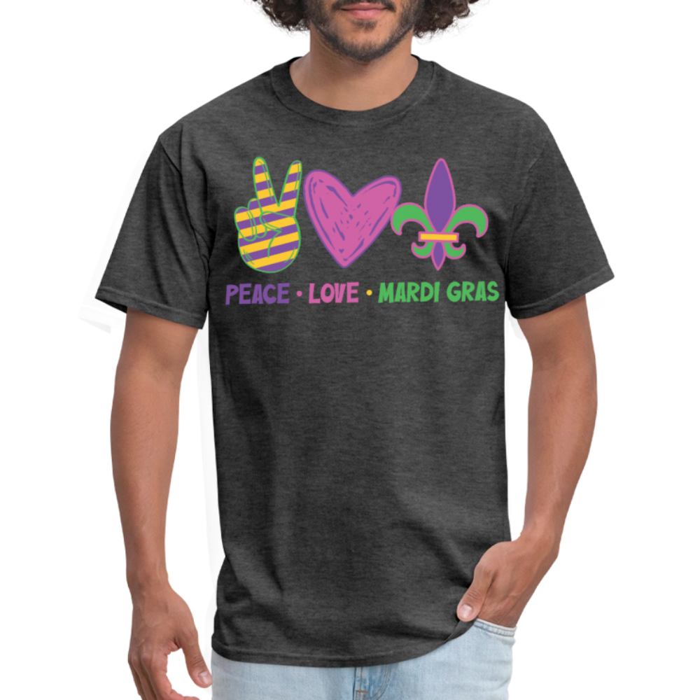 Peace Love Mardi Gras Shirt New Orleans Party Unisex T-shirt - heather black