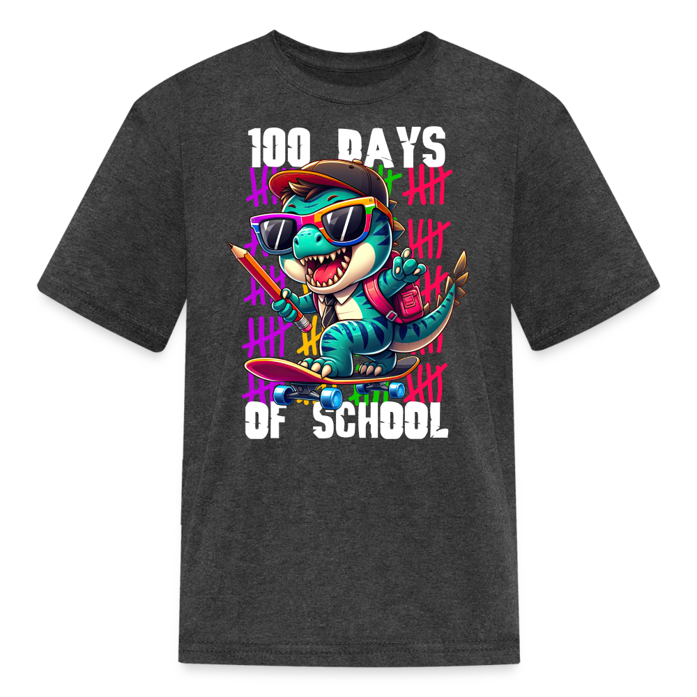 Dinosaur 100th day of school Tee Skater Dinosaur Kids School T-shirt - heather black