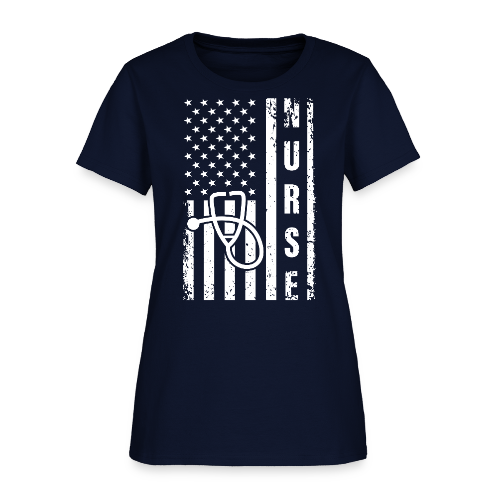 Distressed American Flag Nurse T-Shirt - navy