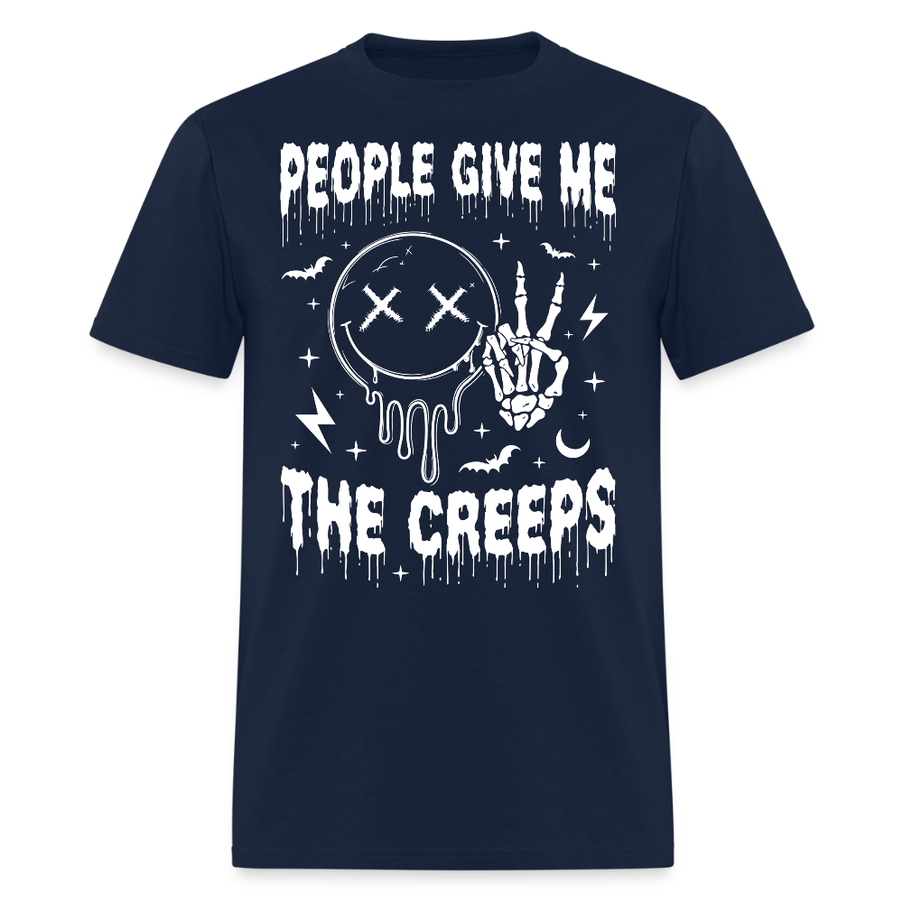 People Give Me The Creeps Halloween Skeleton Hand T-Shirt - navy