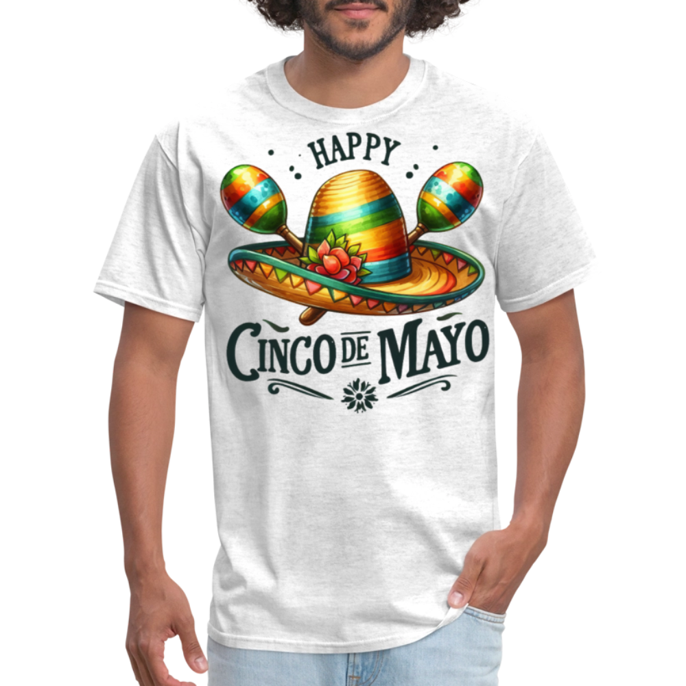 Colorful Sombrero And Maracas Festival Tee Cinco de MayoT-shirt - light heather gray