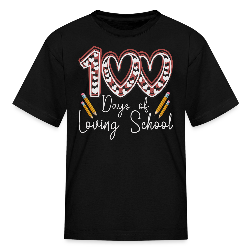 Cute Heart & Pencil Design for Kids 100 Days of Loving School T-shirt - black