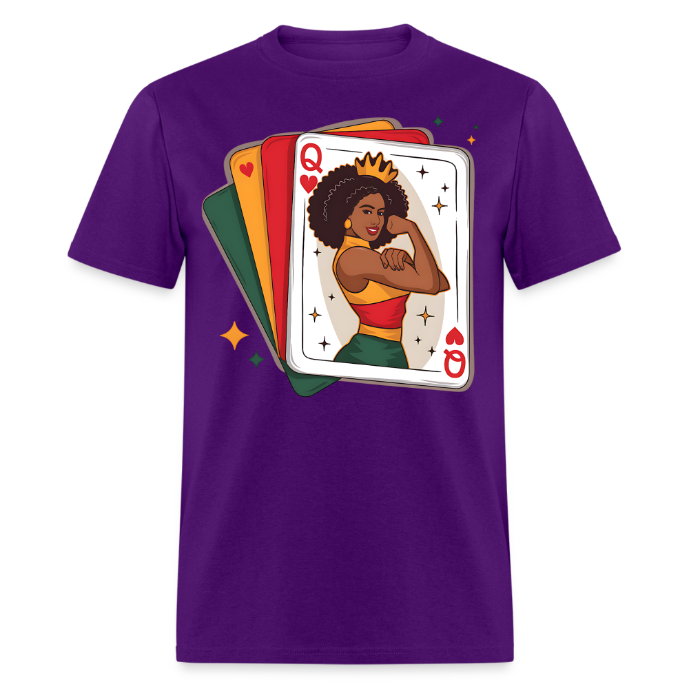 African American Queen Graphic Tee Black Queen Playing Card T-shirt - purple