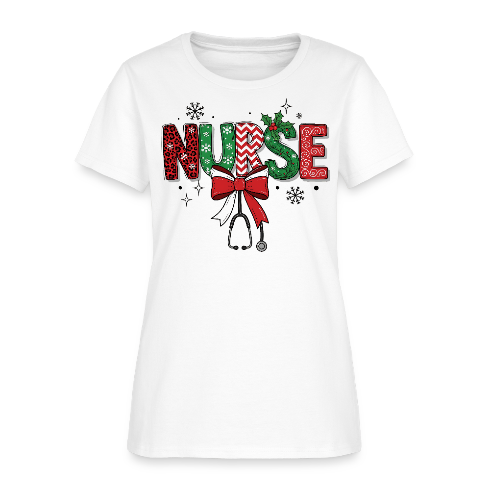 Christmas Bow And Stethoscope Nurse T-Shirt - white