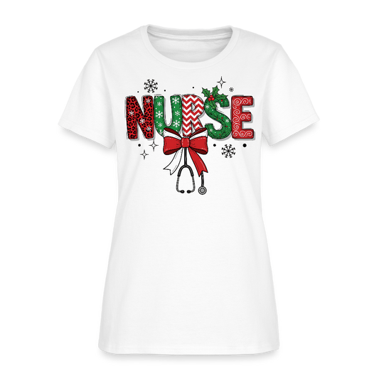 Christmas Bow And Stethoscope Nurse T-Shirt - white