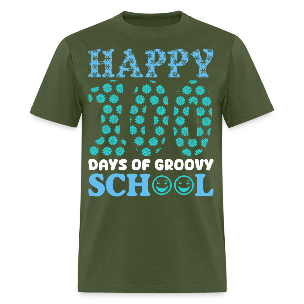 Groovy 100th-day School Celebration Tee Teacher Appreciation Gift T-shirt - military green