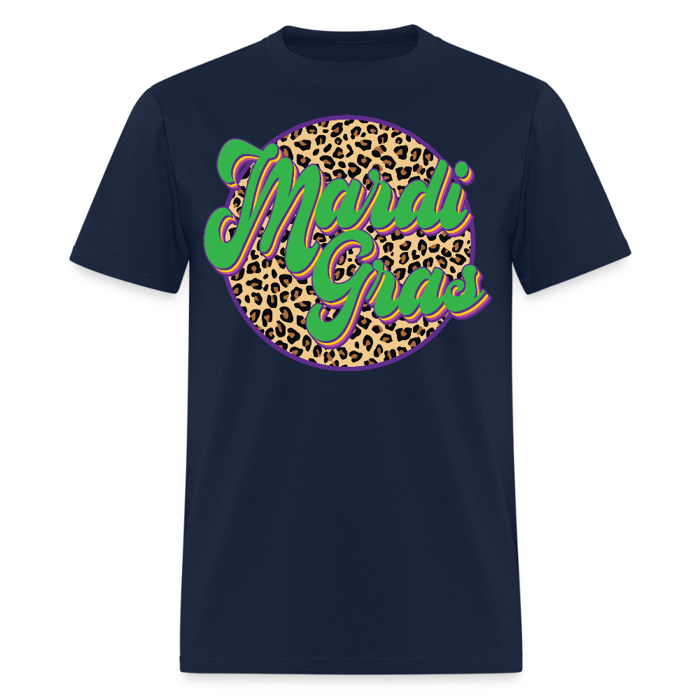 Mardi Gras Leopard Print T-shirt - navy