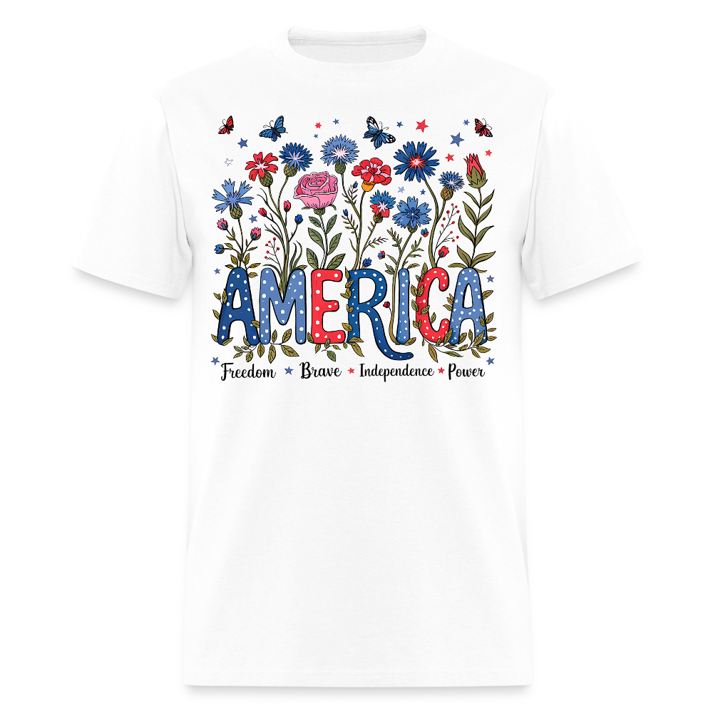 America Floral Patriotic American Freedom T-Shirt - white