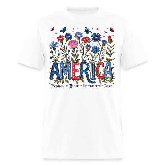 America Floral Patriotic American Freedom T-Shirt - white