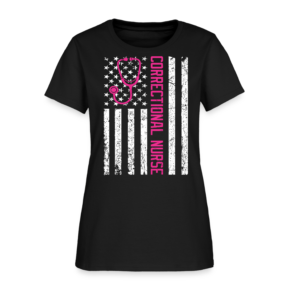 American Flag Correctional Nurse T-Shirt - black