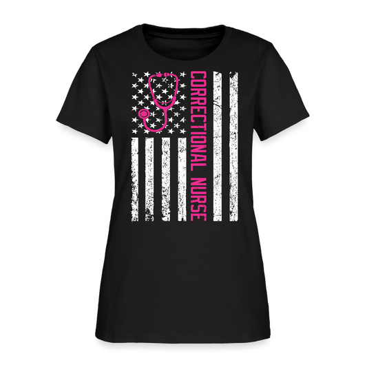 American Flag Correctional Nurse T-Shirt - black