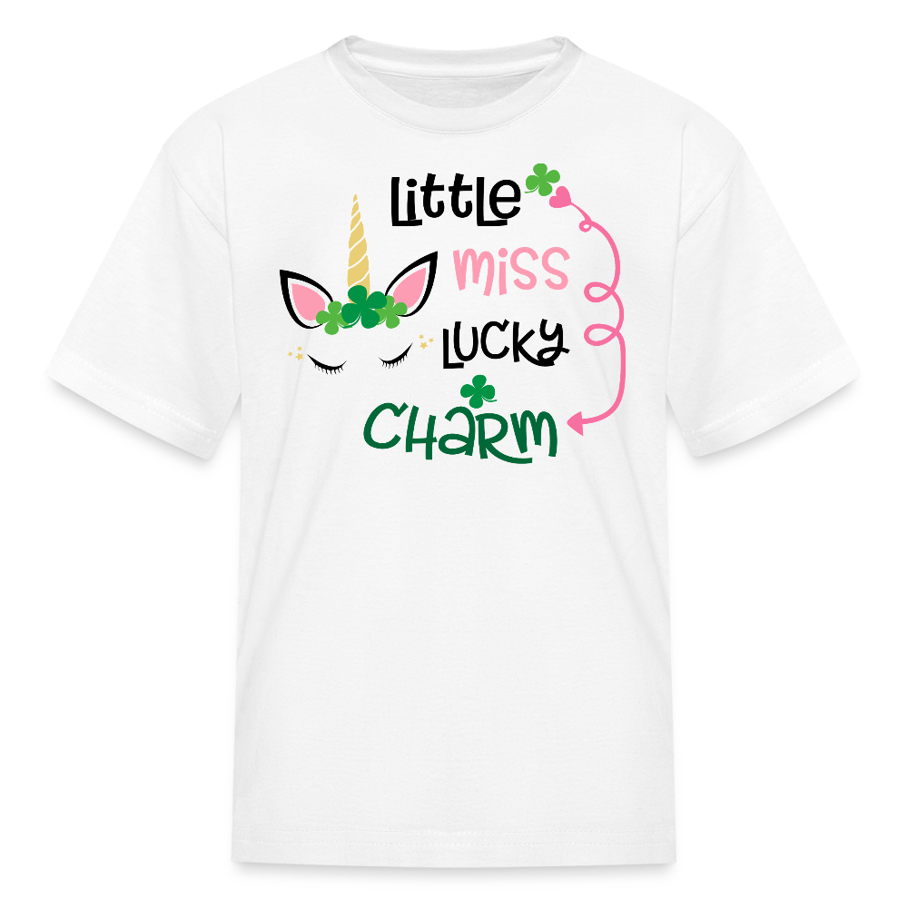 Little Miss Lucky Charm Toddler Outfit Cute Irish Unicorn T-shirt - white