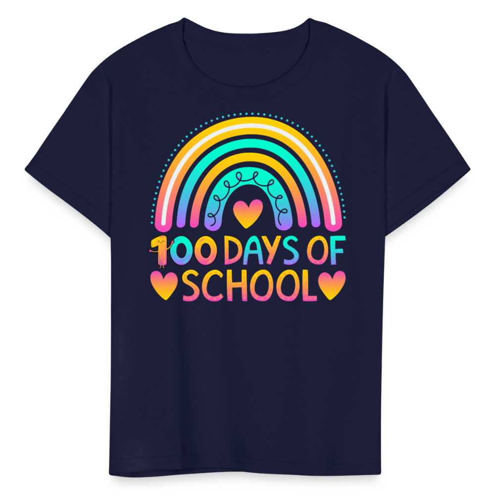 Rainbow 100 Days of School Kids' T-Shirt - navy