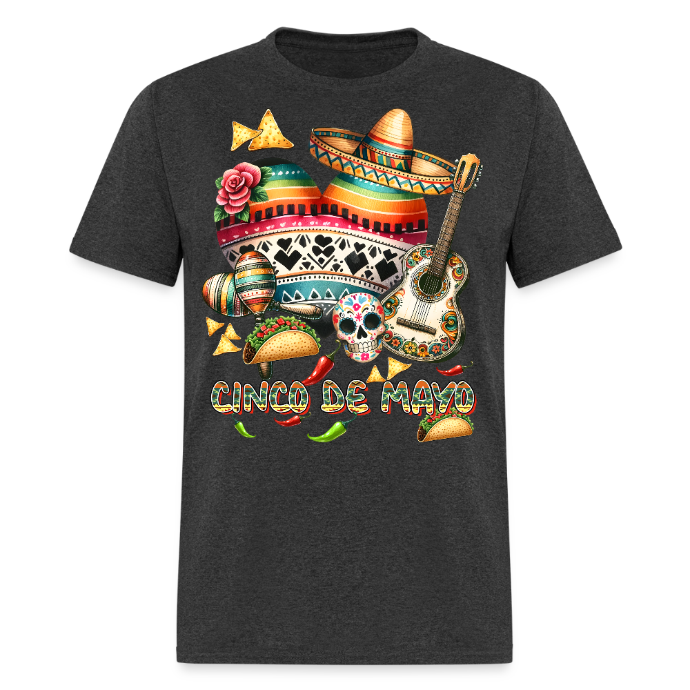 Colorful Skull And Taco Tee For Cinco De Mayo T-shirt - heather black