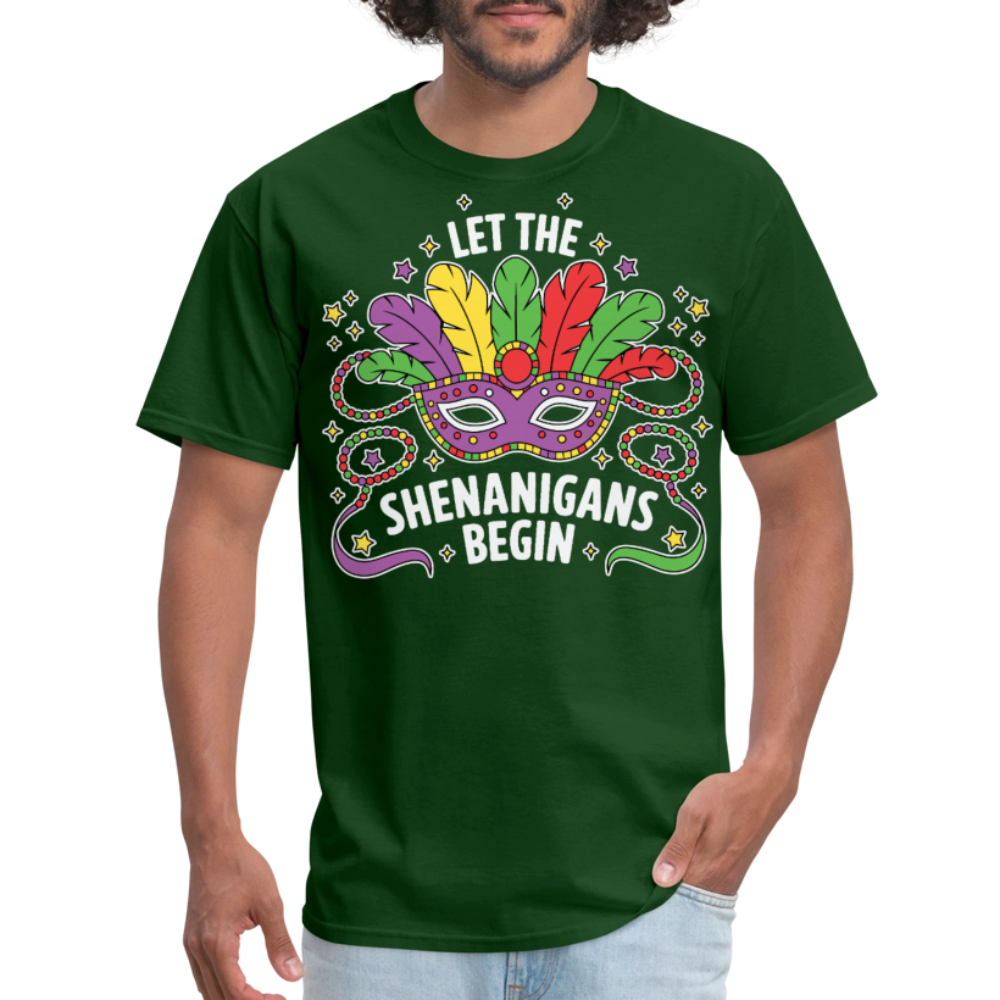 Funny Let the Shenanigans Begin Mardi Gras Party T-shirt - forest green