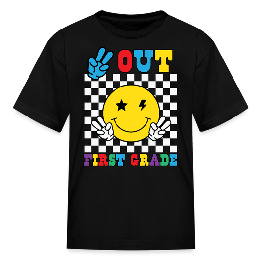 Out Of First Grade Checkered Smile T-Shirt - black