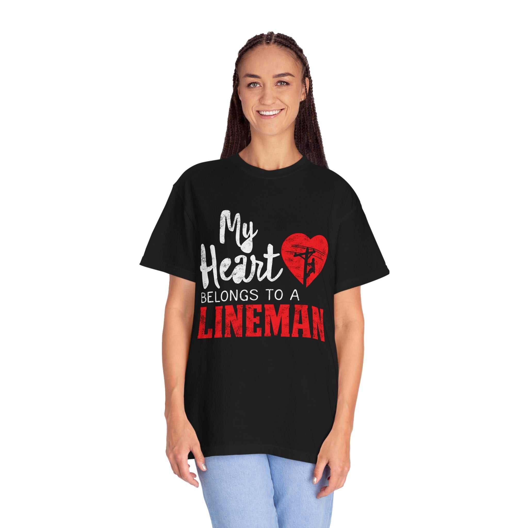 My Heart Belongs to a Electric Cable Lineman gift Unisex Garment-Dyed T-shirt