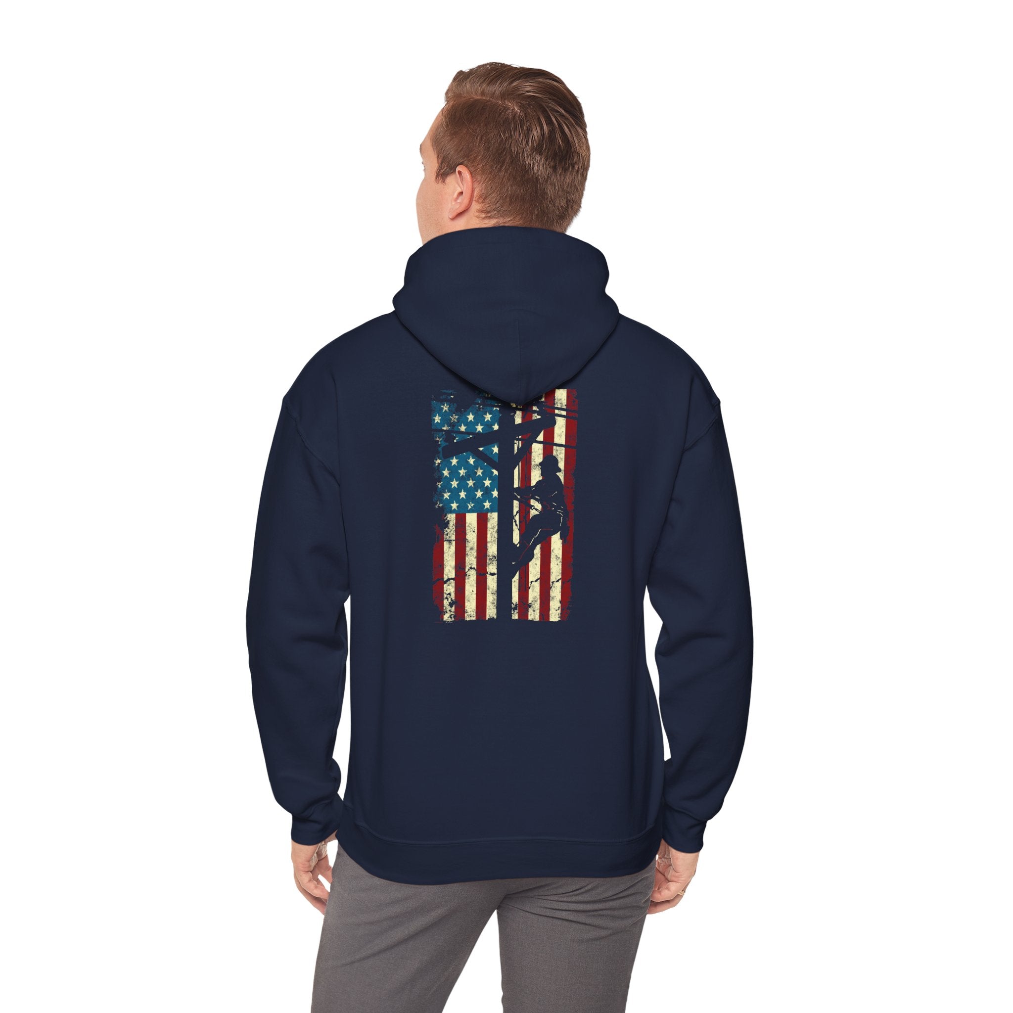 American Flag Electric Cable Lineman Gift 4th of July Unisex Hooded Sweatshirt