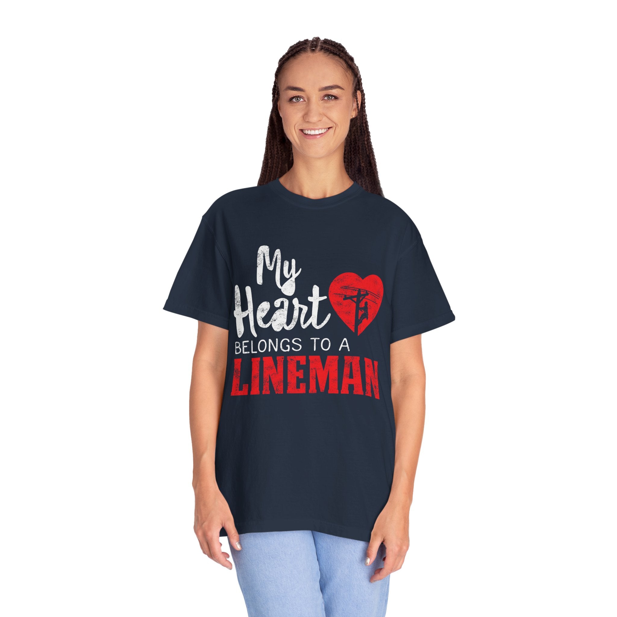 My Heart Belongs to a Electric Cable Lineman gift Unisex Garment-Dyed T-shirt