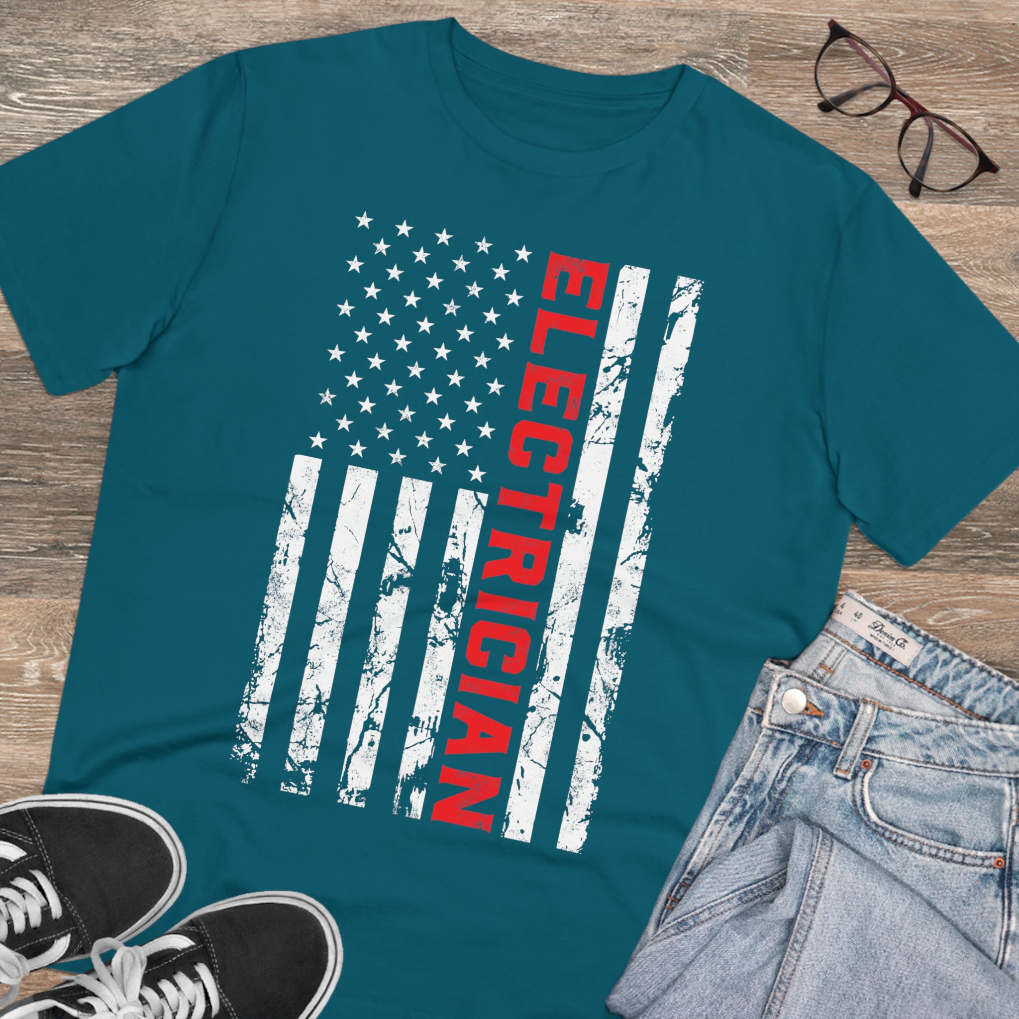 Electrician Patriotic American Flag electrician Father's Day Organic Creator T-shirt - Unisex