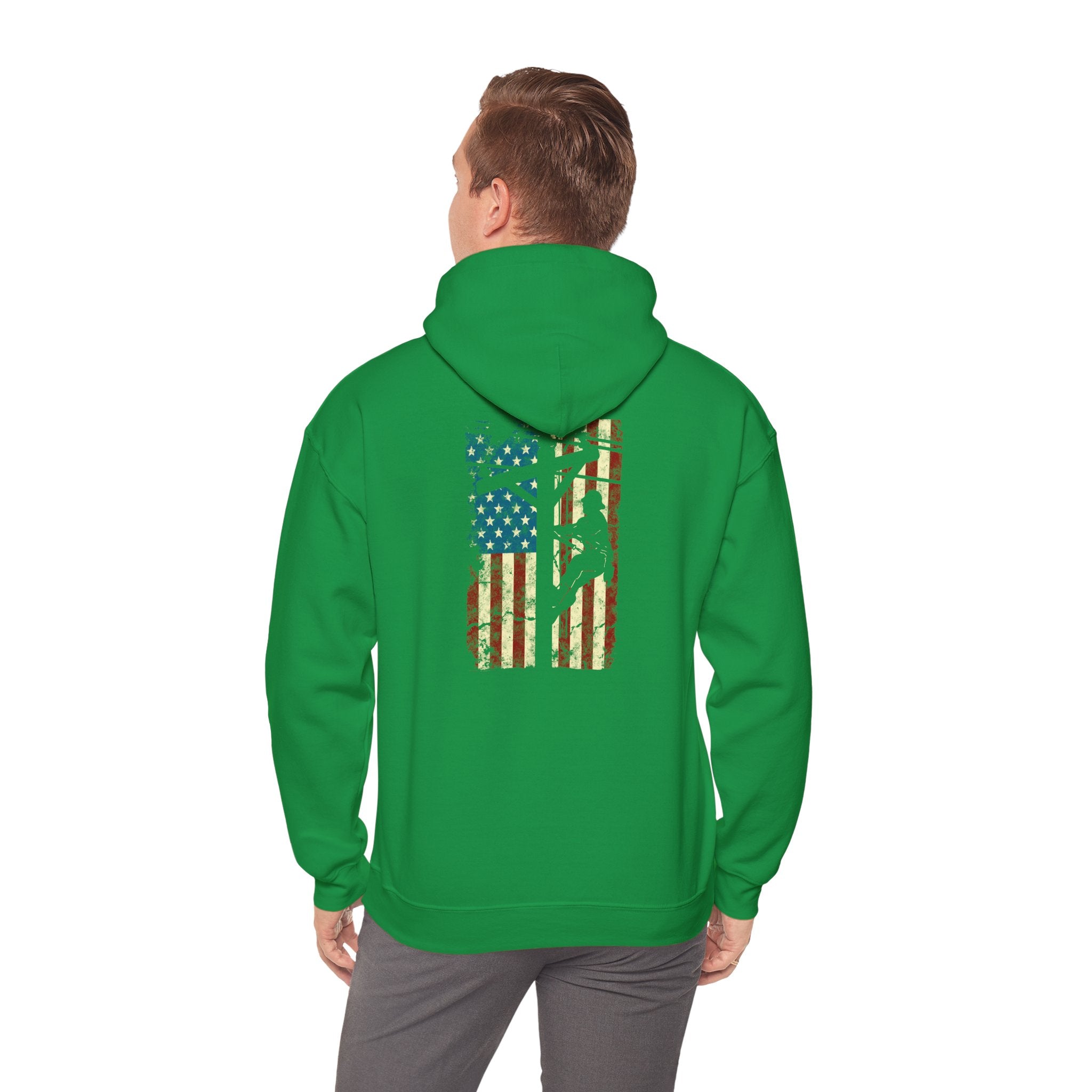 American Flag Electric Cable Lineman Gift 4th of July Unisex Hooded Sweatshirt