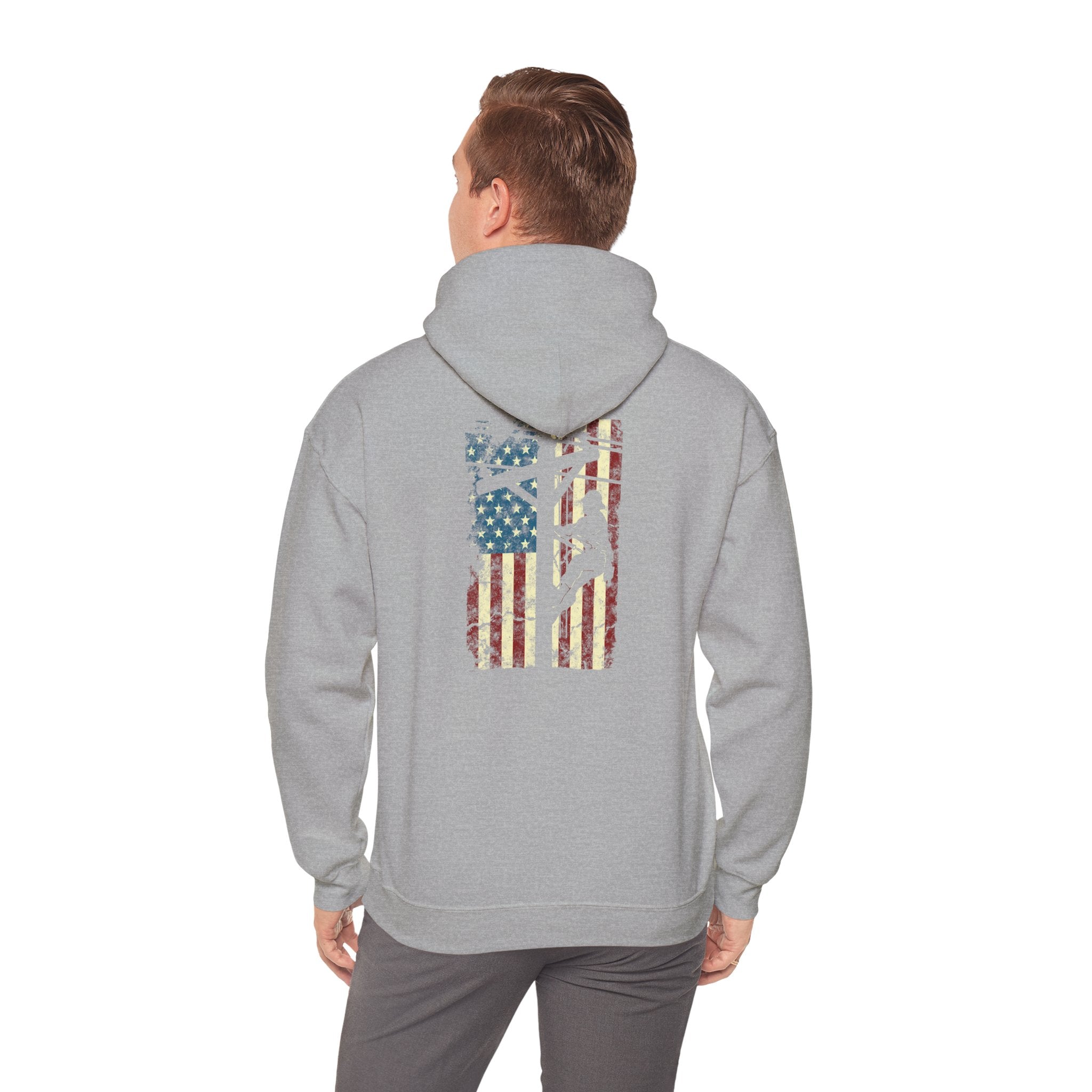 American Flag Electric Cable Lineman Gift 4th of July Unisex Hooded Sweatshirt