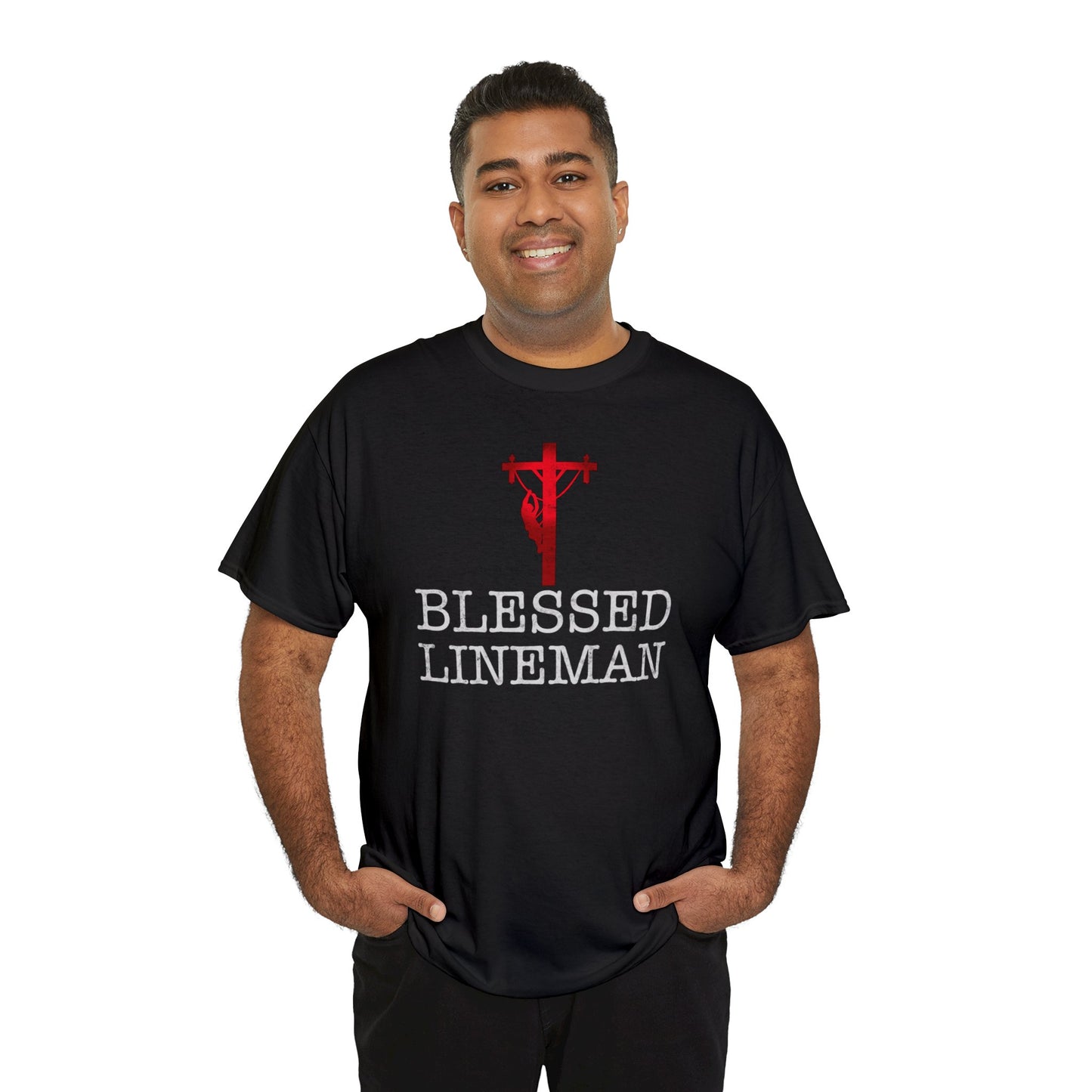 Blessed Lineman gift for Christian Lineman Unisex Heavy Cotton Tee