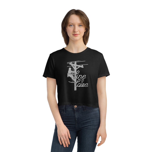 Line Love Electrical Lineman's Wife Women's Flowy Cropped Tee