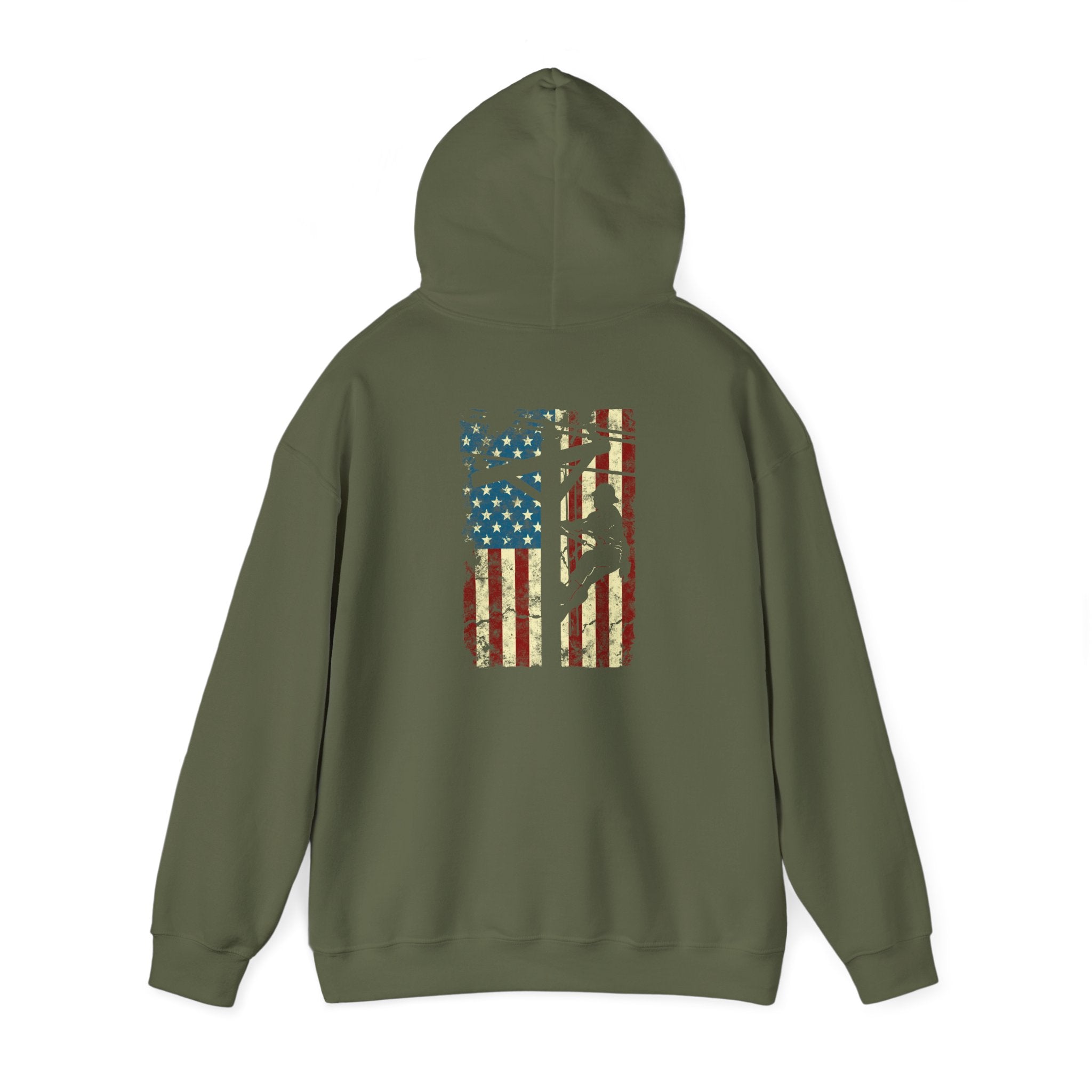 American Flag Electric Cable Lineman Gift 4th of July Unisex Hooded Sweatshirt