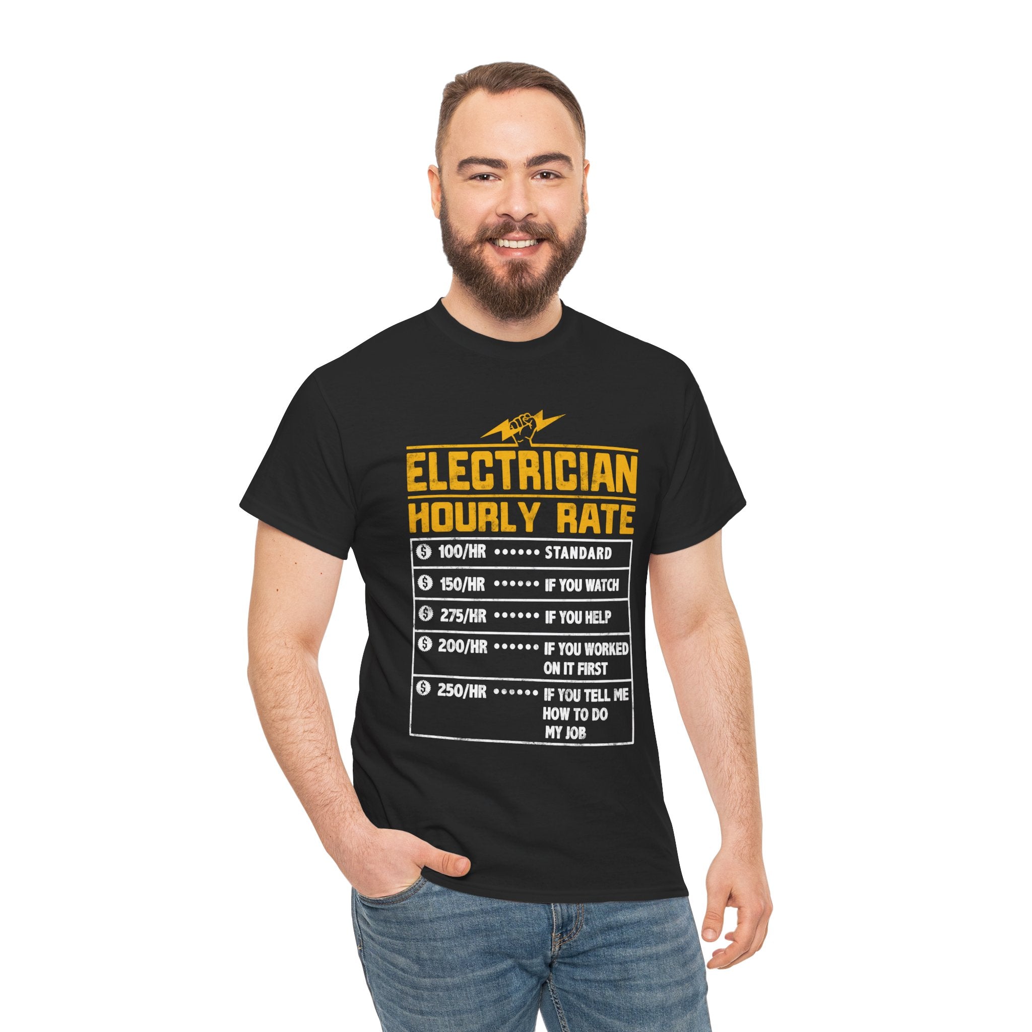 Funny Electrician Hourly Rate gifts for Electrician Unisex Heavy Cotton Tee