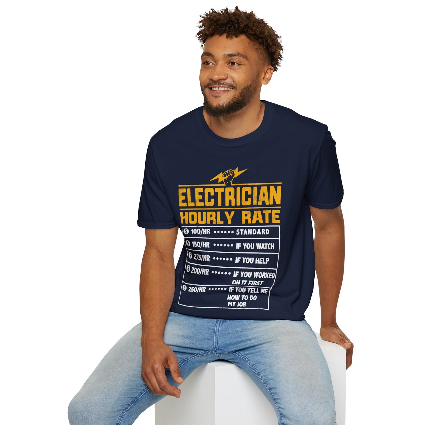 Funny Electrician Gifts - Electrician Hourly Rate Unisex Softstyle T-Shirt