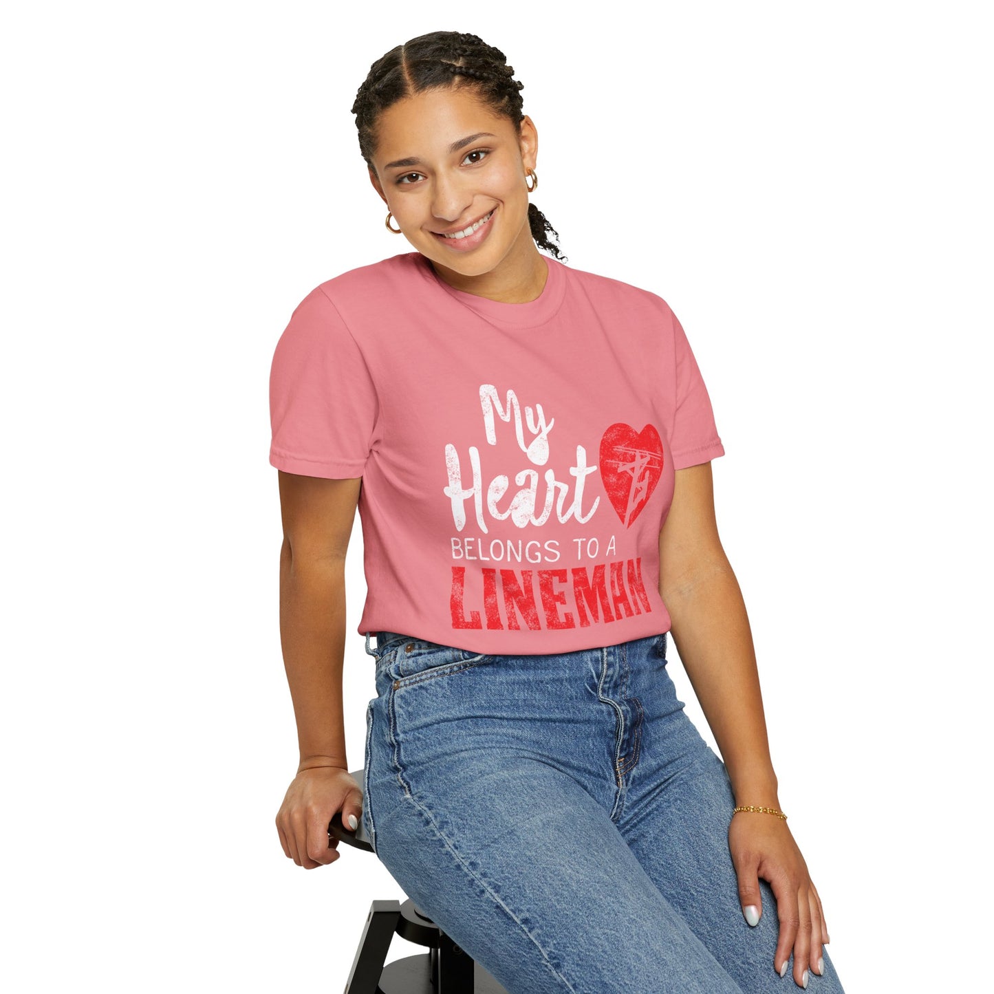 My Heart Belongs to a Electric Cable Lineman gift Unisex Garment-Dyed T-shirt