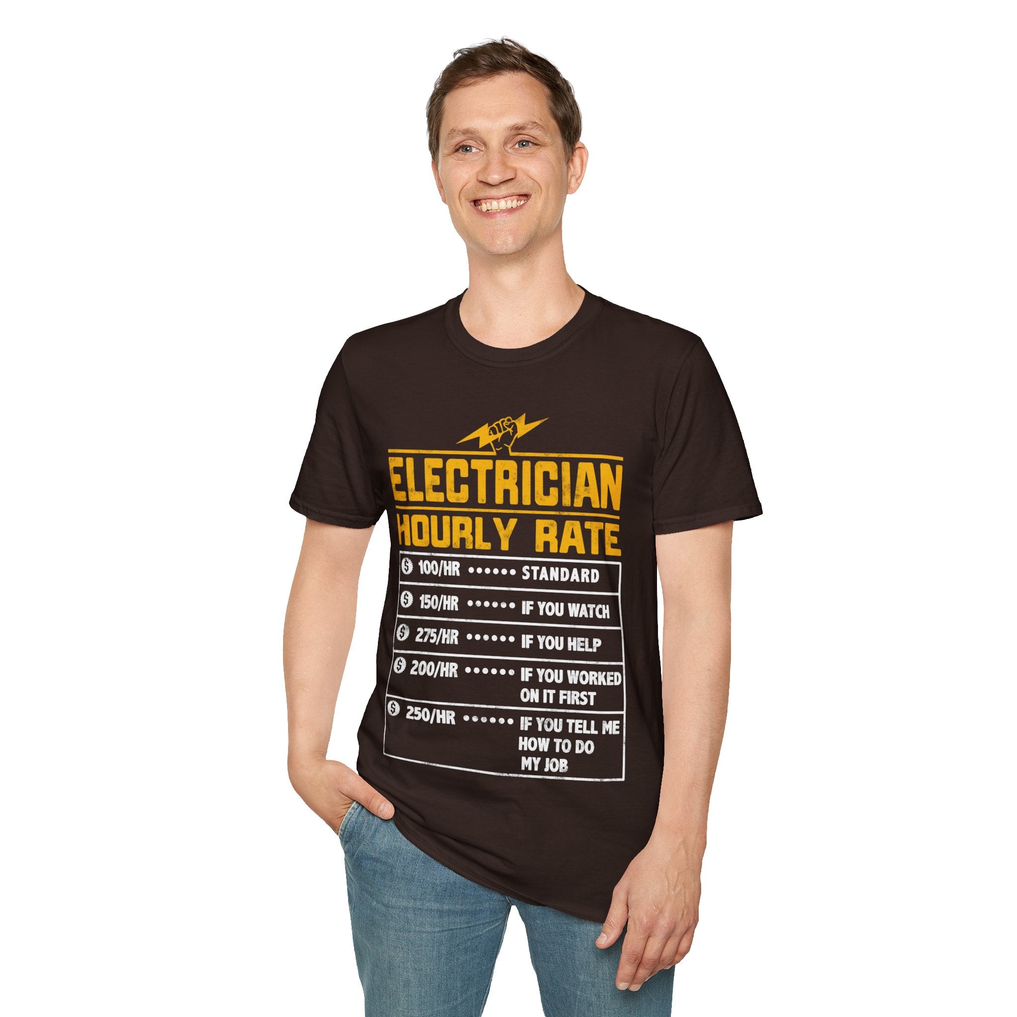 Funny Electrician Gifts - Electrician Hourly Rate Unisex Softstyle T-Shirt