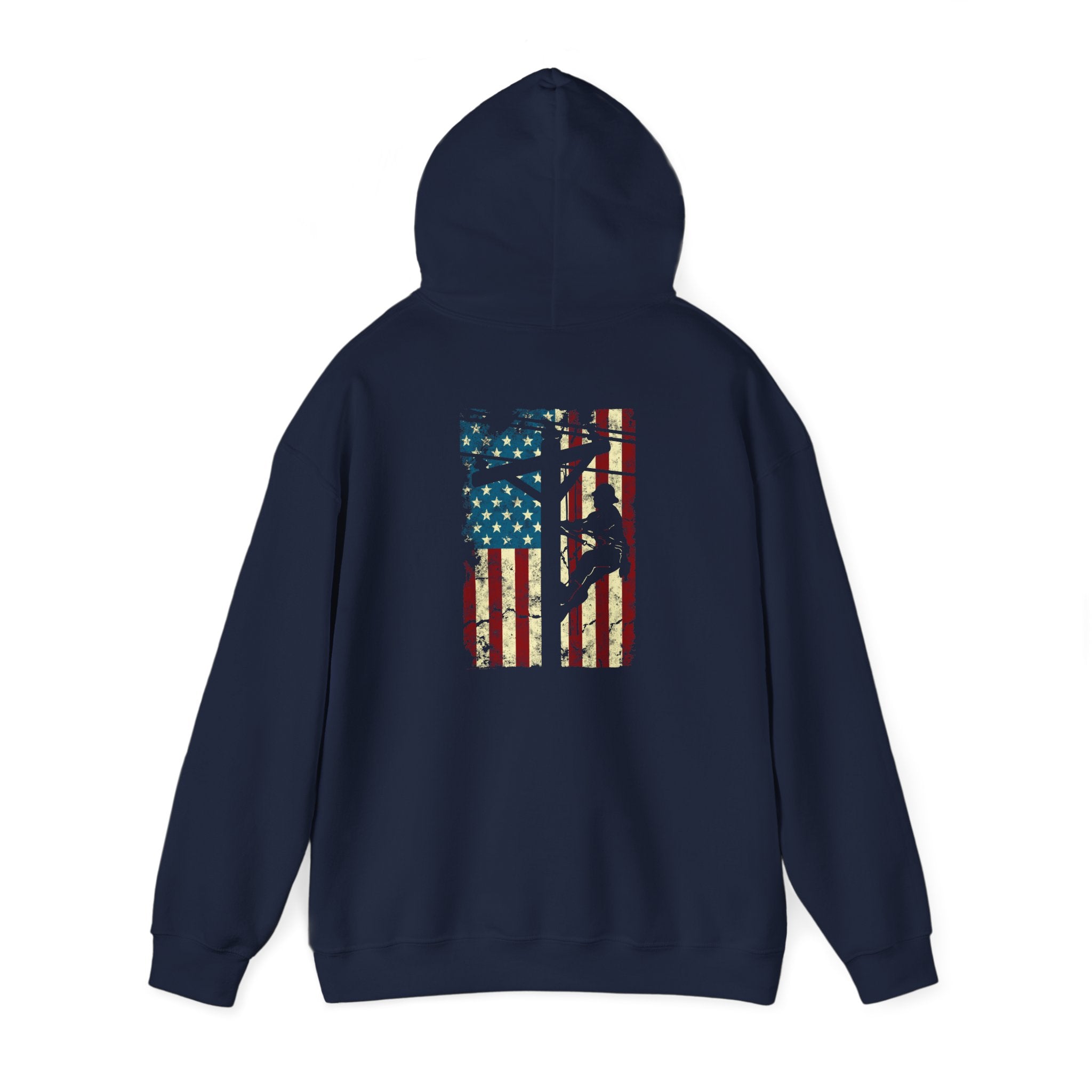 American Flag Electric Cable Lineman Gift 4th of July Unisex Hooded Sweatshirt