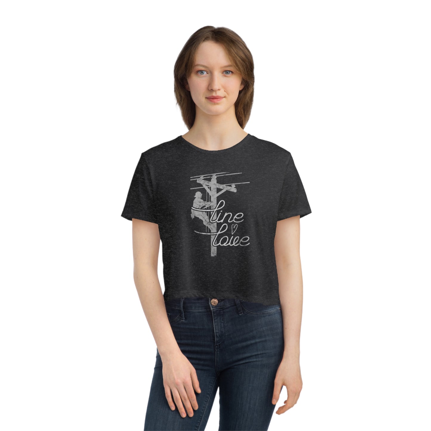 Line Love Electrical Lineman's Wife Women's Flowy Cropped Tee