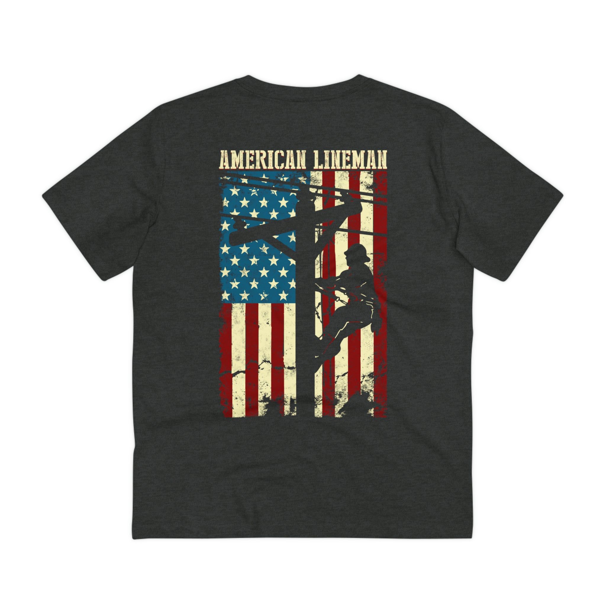 Lineman American Flag Gift For Patriotic Lineman Back Organic Creator T-shirt - Unisex