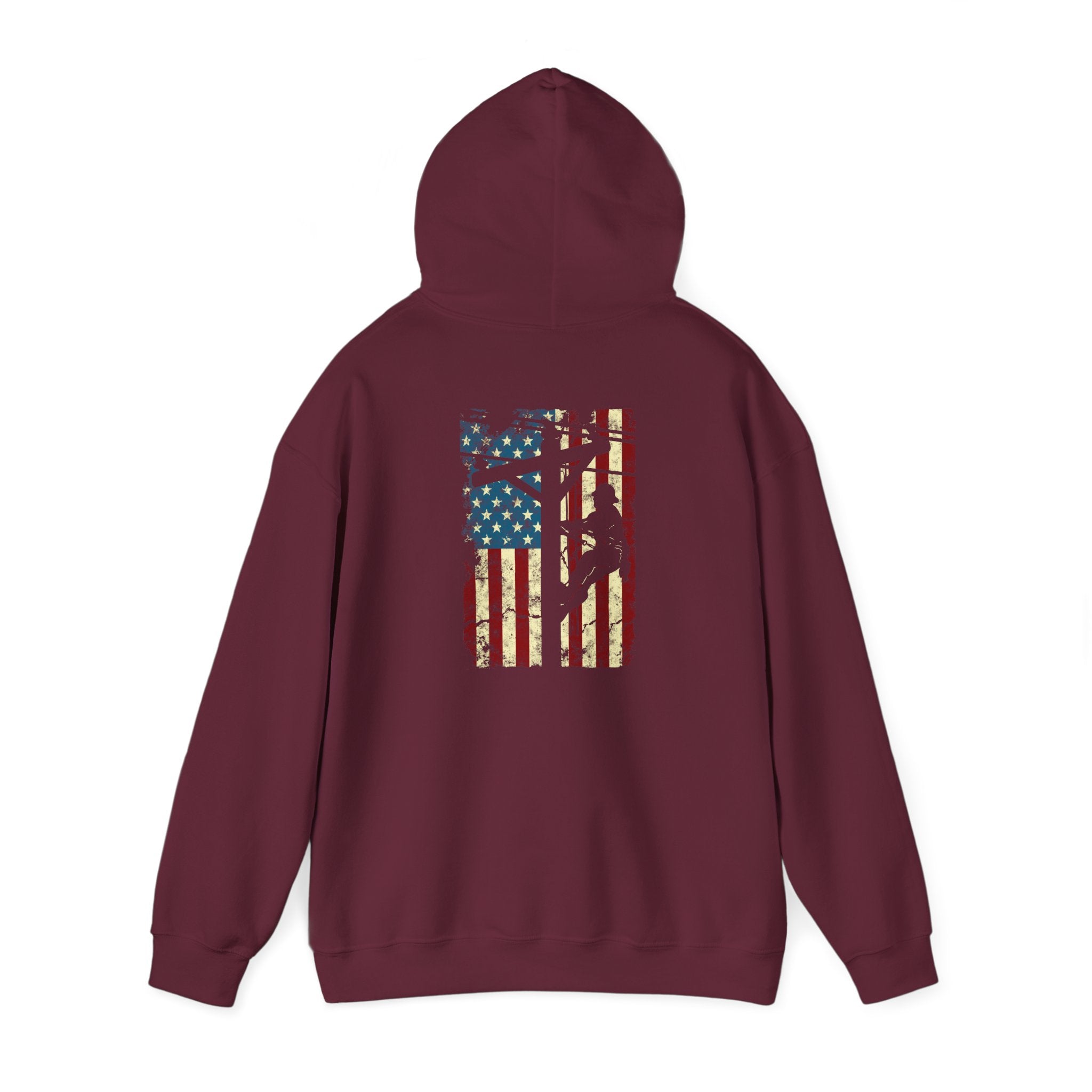 American Flag Electric Cable Lineman Gift 4th of July Unisex Hooded Sweatshirt