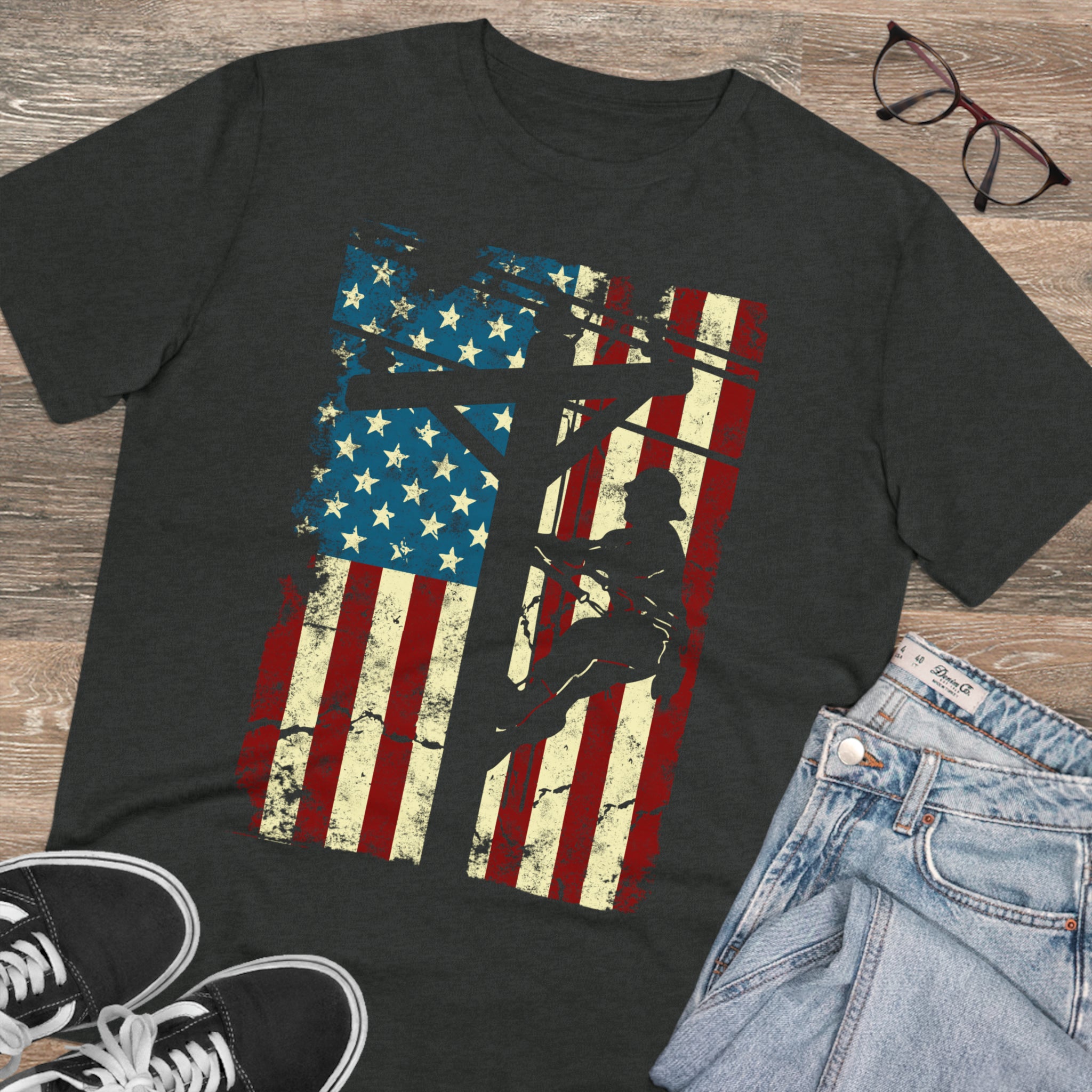 American Flag Electric Cable Lineman Organic Creator T-shirt - Unisex